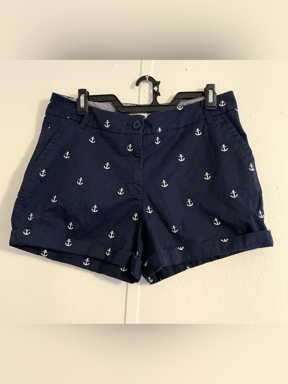 crown & ivy Navy Anchor Print Bermuda Shorts